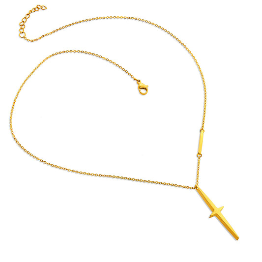 ELYA Women's Elongated Star Cross Gold Plated Stainless Steel Necklace - 17"