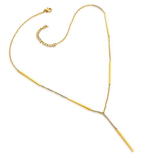 ELYA Women's Gold Plated Stainless Steel Bar Drop Necklace - 17"