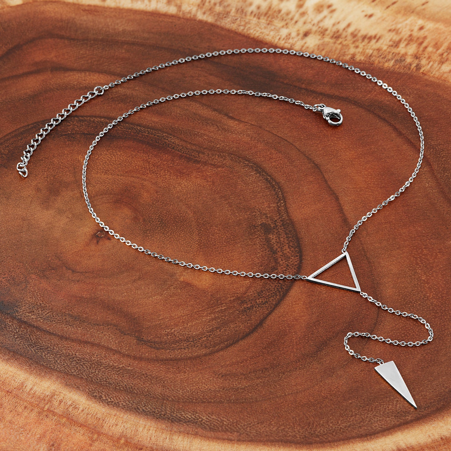 ELYA Women's Polished Triangle Drop Steel Necklace - 16"