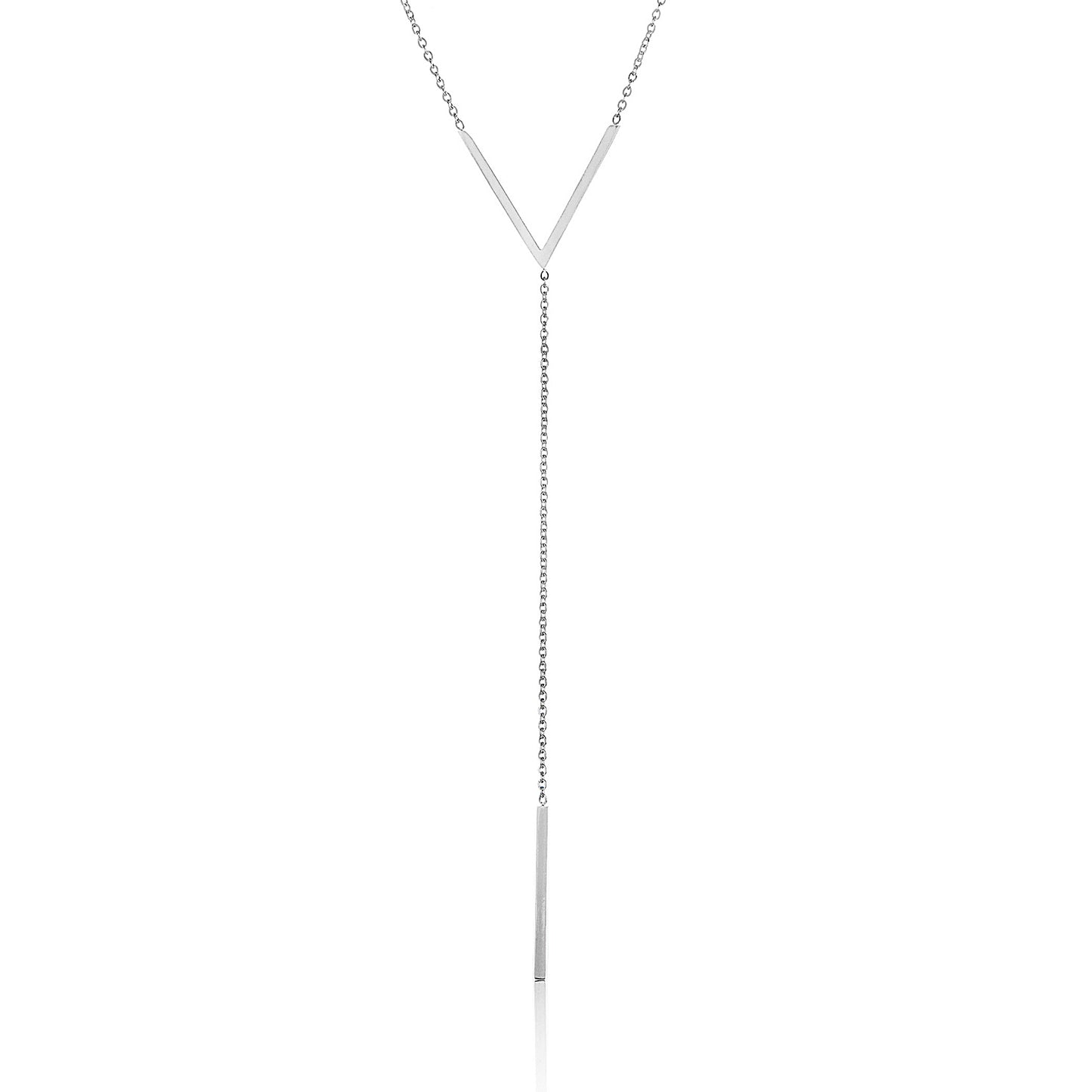 ELYA Women's Polished Chevron Bar Drop Stainless Steel Necklace