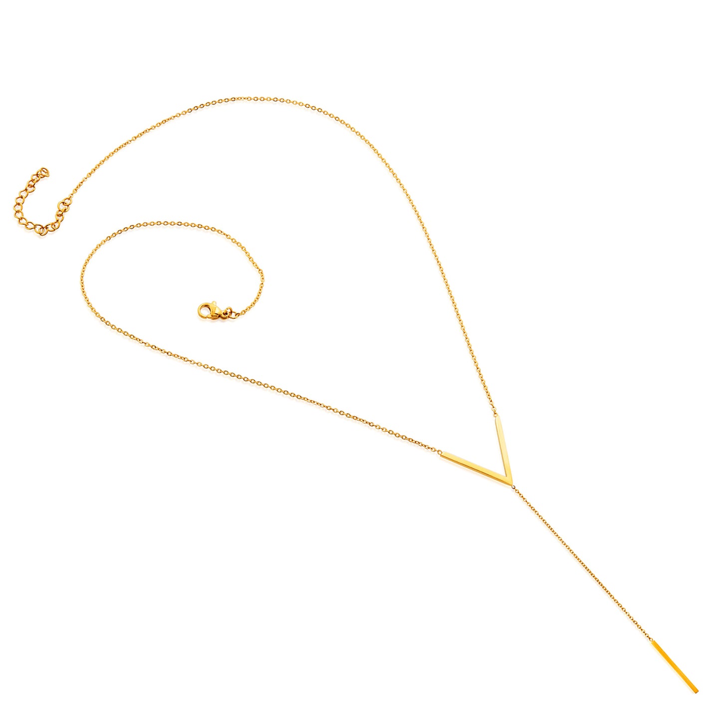 ELYA Women's Polished Chevron Bar Drop Stainless Steel Necklace