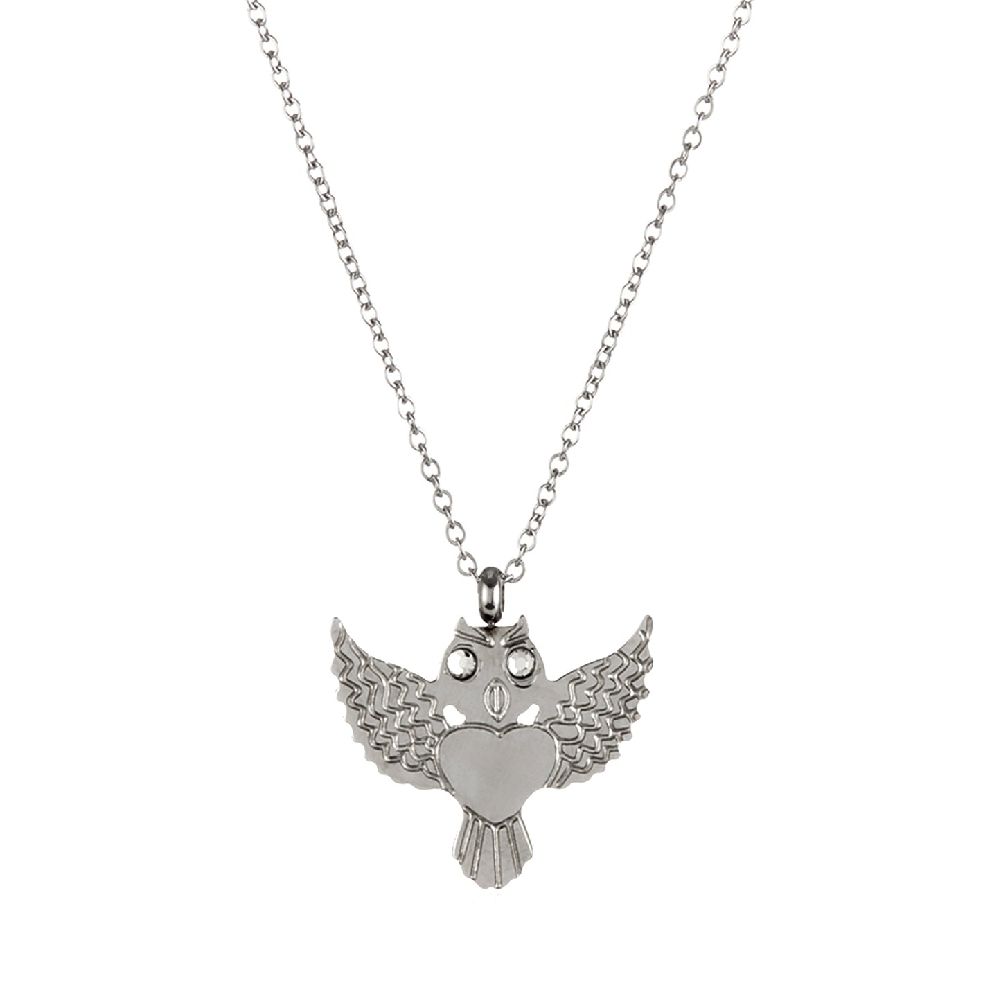 ELYA Women's Polished Owl Shaped Steel Necklace - 18"