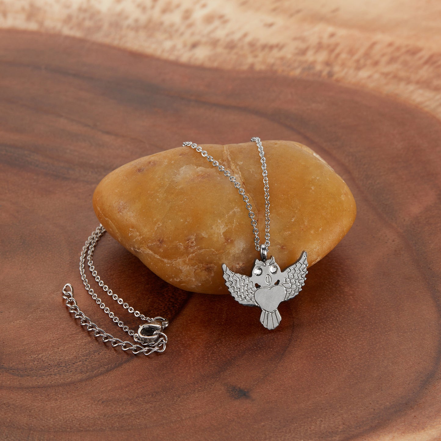 ELYA Women's Polished Owl Shaped Steel Necklace - 18"