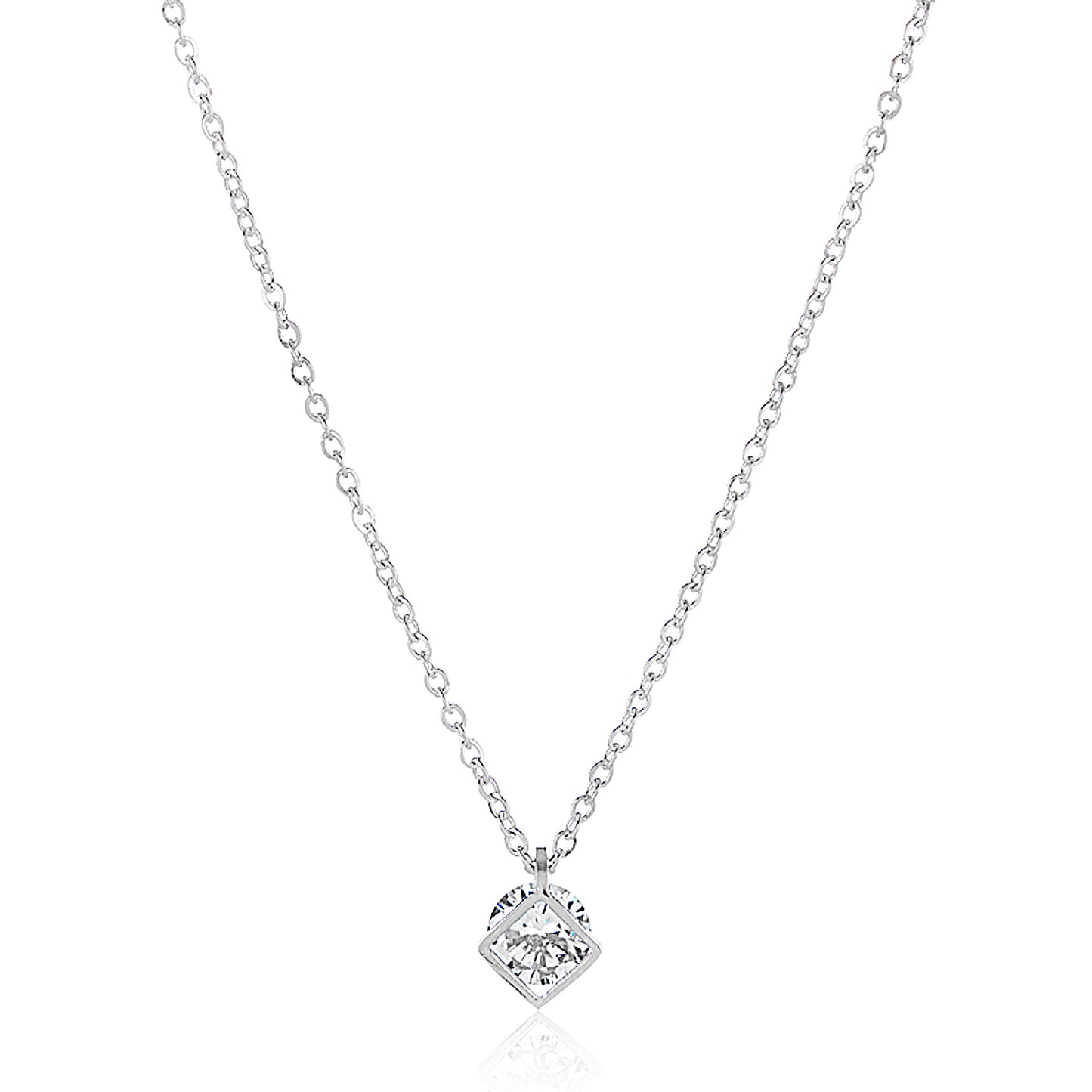 ELYA Cubic Zirconia Open Diamond-Shaped Steel Necklace - 18"