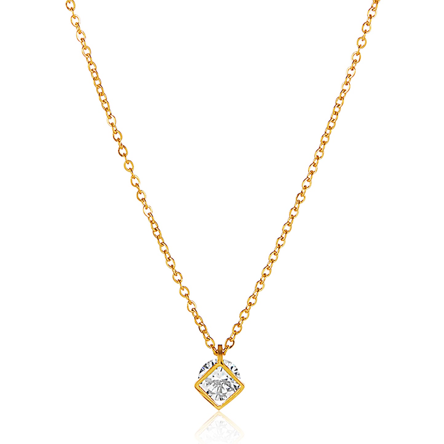 ELYA Cubic Zirconia Open Diamond-Shaped Steel Necklace - 18"