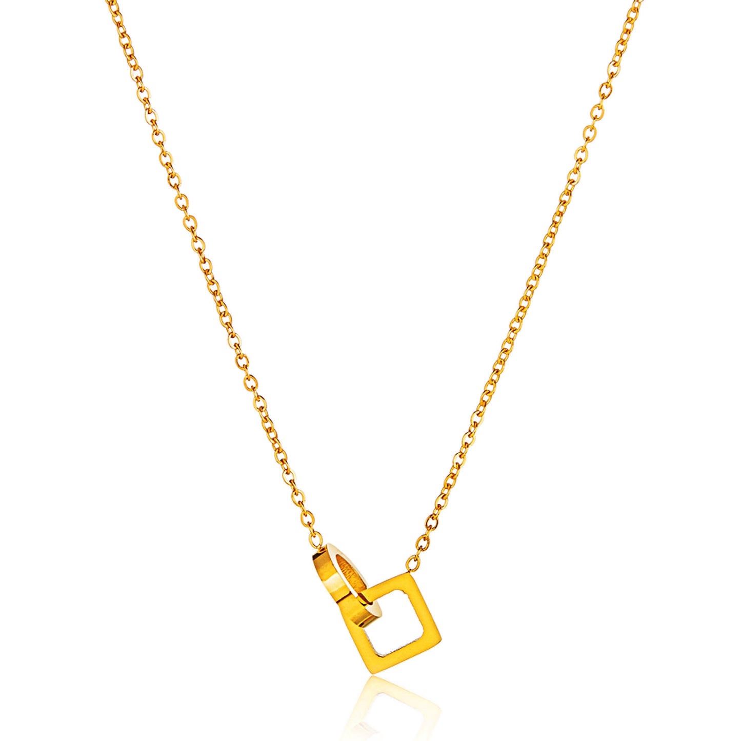 ELYA Women's Polished Interlocked Circle and Square Steel Necklace