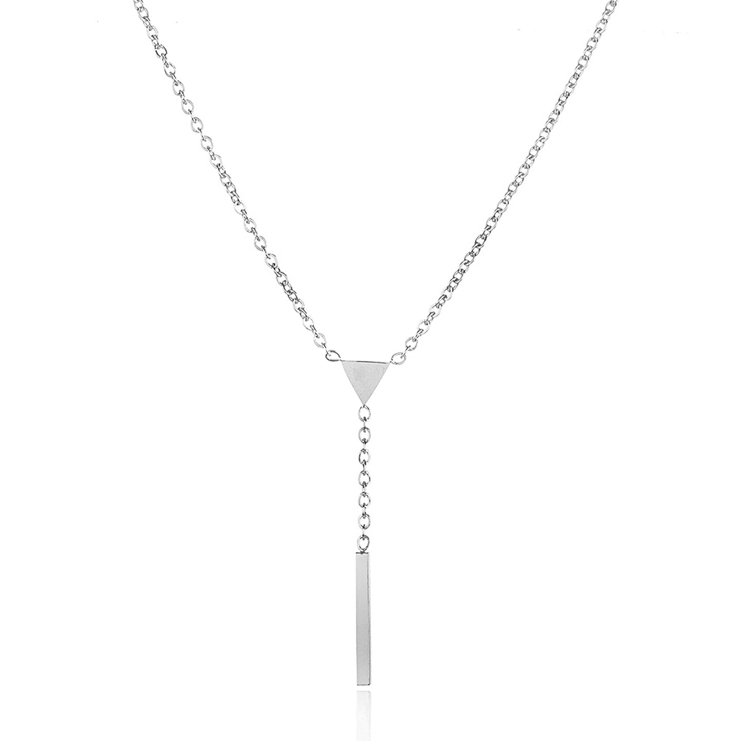 ELYA Women's Polished Triangle Bar Drop Steel Necklace
