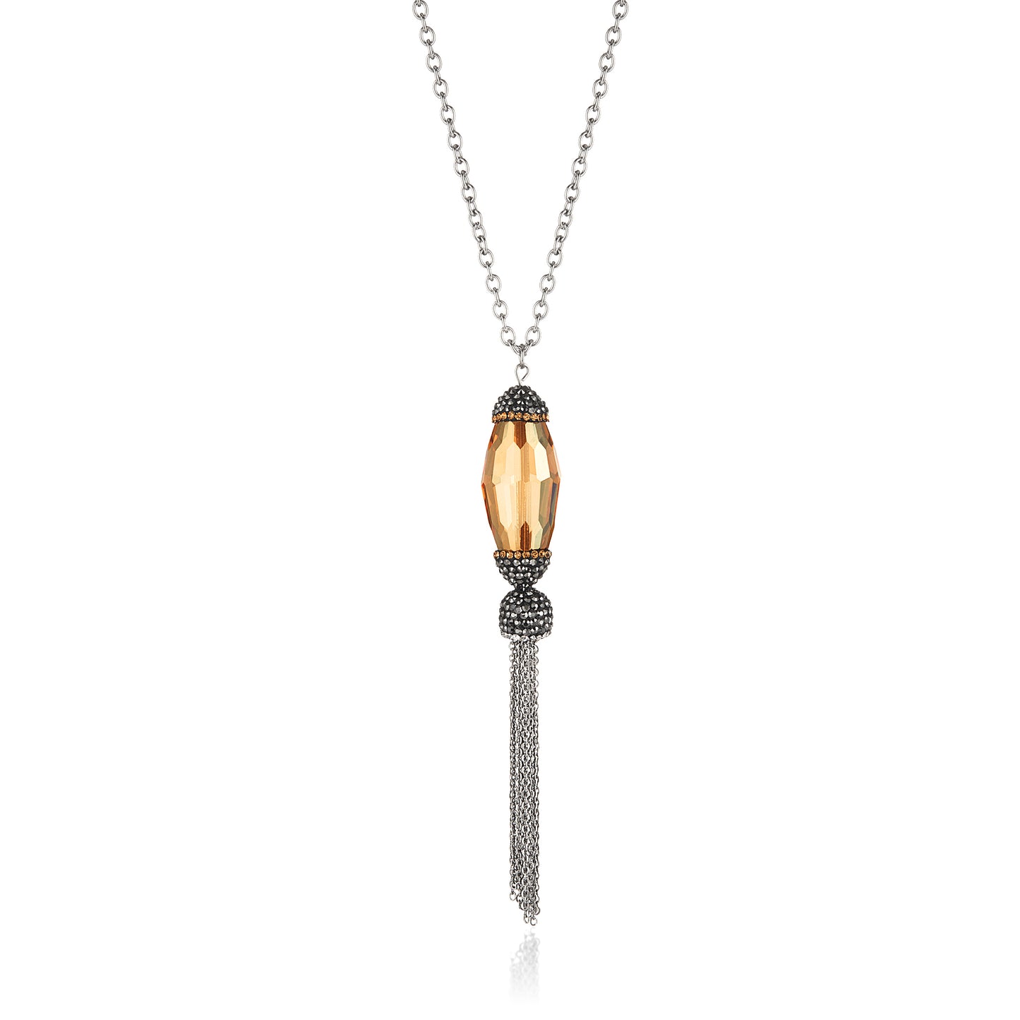 ELYA Women's Elongated Faceted Crystal Steel Tassel Drop Necklace - 30"