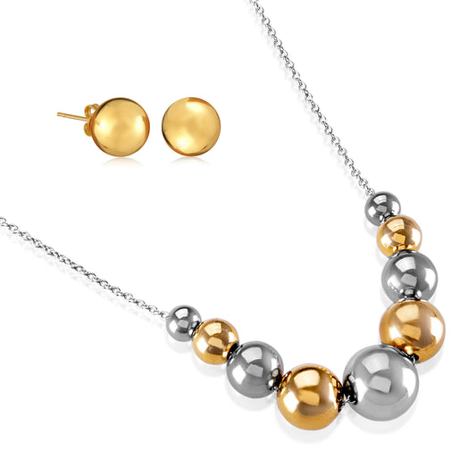 ELYA Two Tone Graduated Bead Necklace and Earring Jewelry Set
