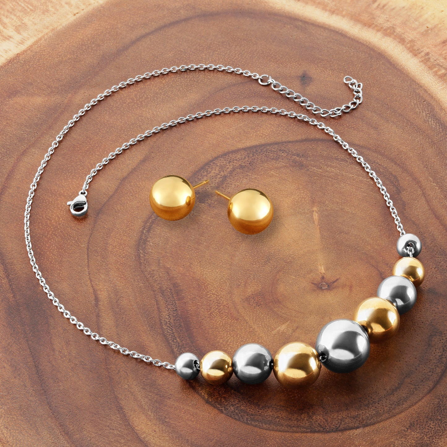 ELYA Two Tone Graduated Bead Necklace and Earring Jewelry Set