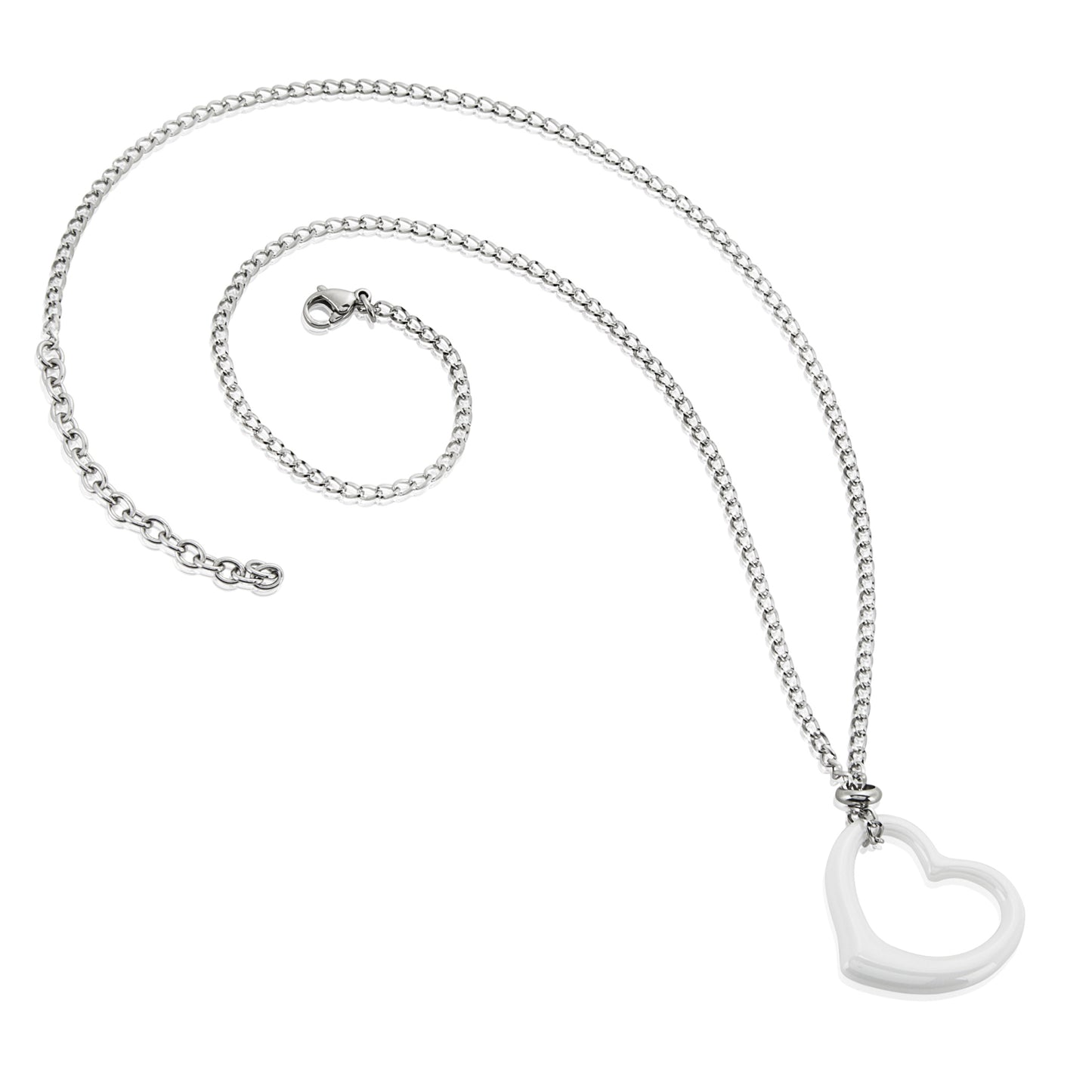 ELYA Women's Ceramic Heart Stainless Steel Curb Chain Pendant Necklace