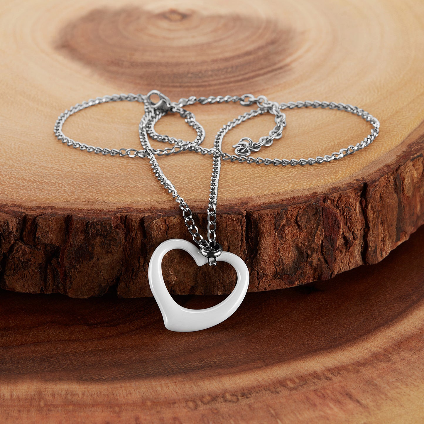 ELYA Women's Ceramic Heart Stainless Steel Curb Chain Pendant Necklace