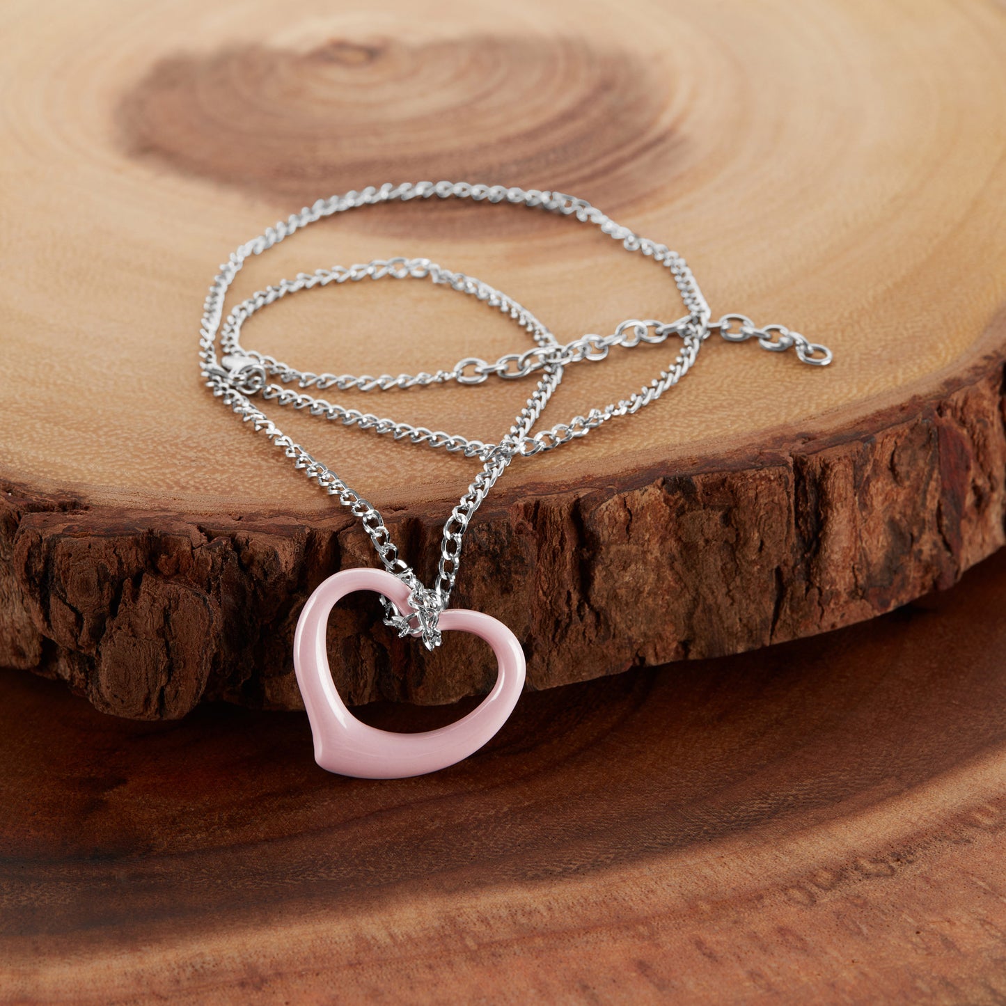 ELYA Women's Ceramic Heart Stainless Steel Curb Chain Pendant Necklace
