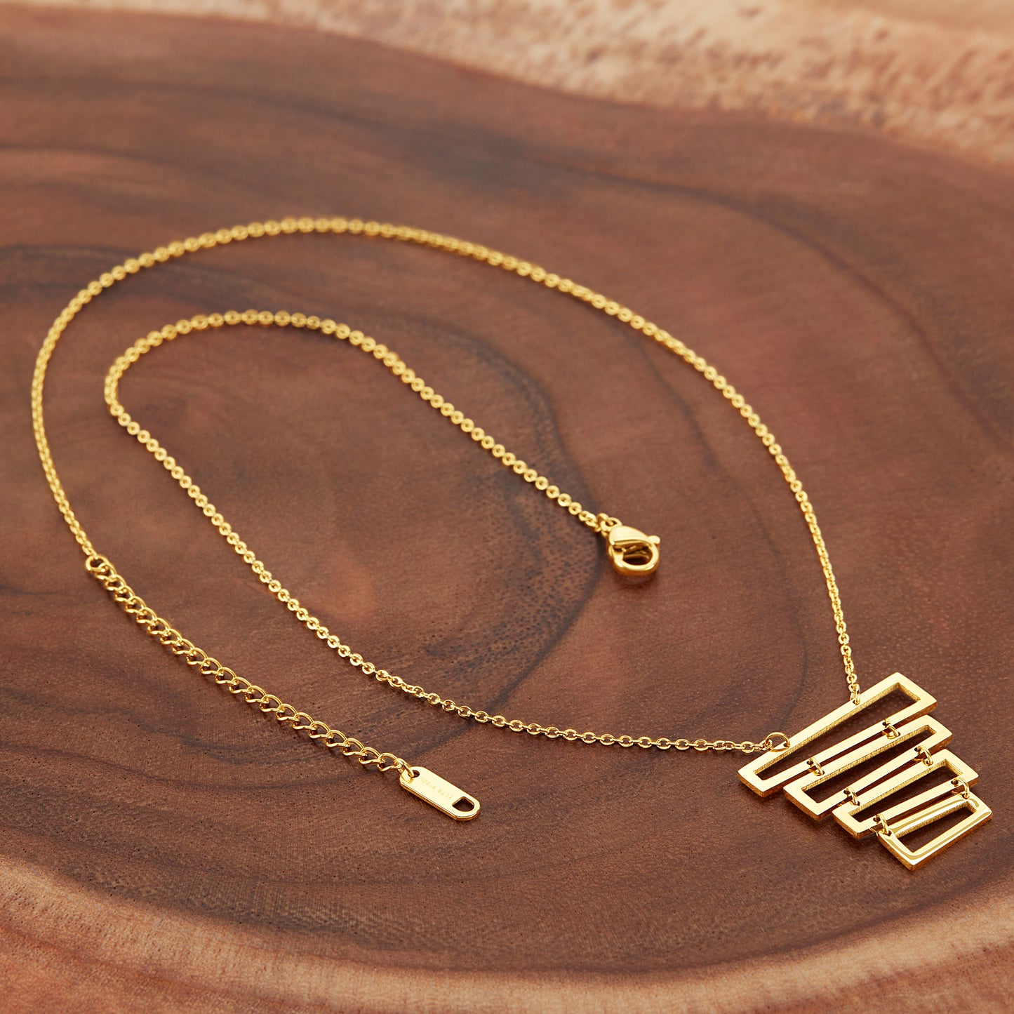 ELYA Women's Tiered Geometric Gold Plated Steel Necklace