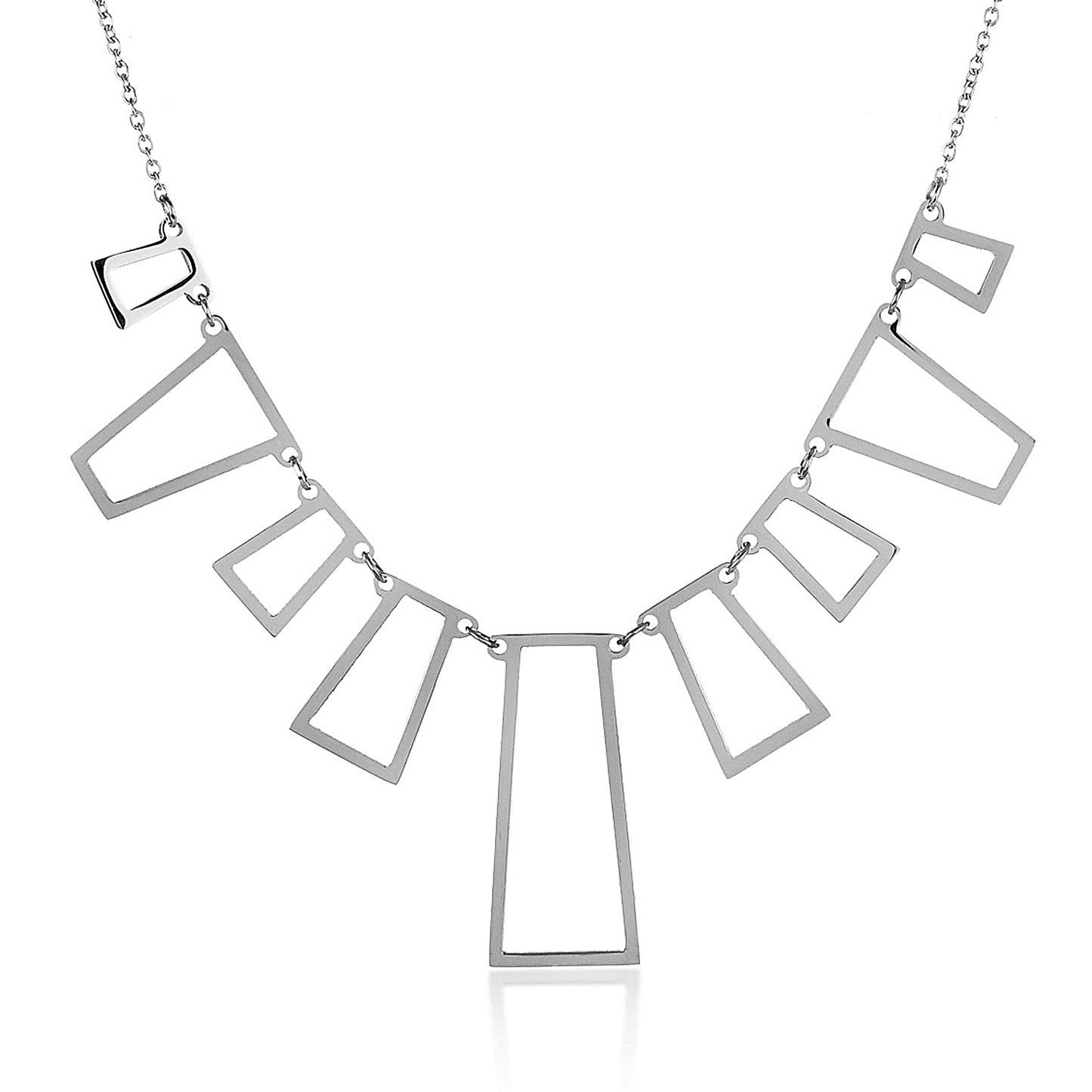 ELYA Women's High Polished Linked Open Geometric Stainless Steel Pendant Necklace