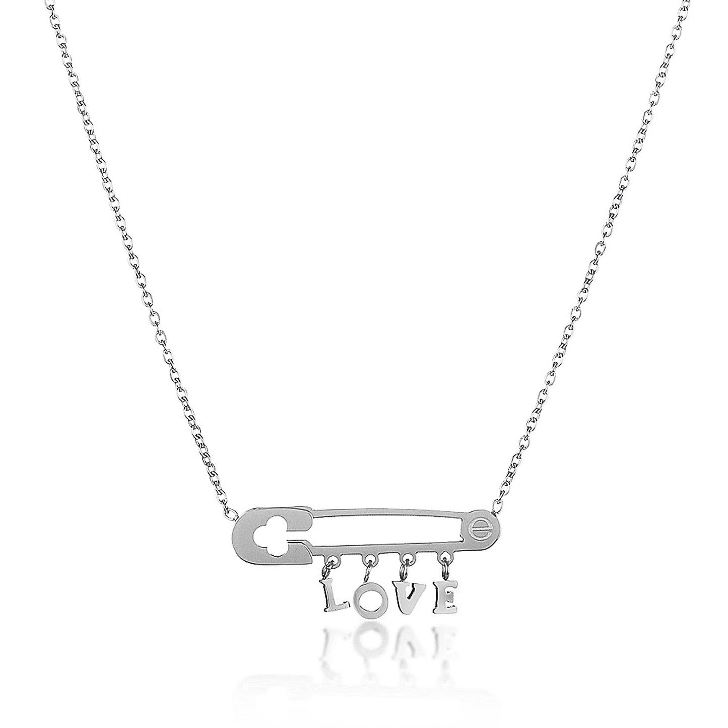 ELYA Women's Polished Love Safety Pin Stainless Steel Necklace