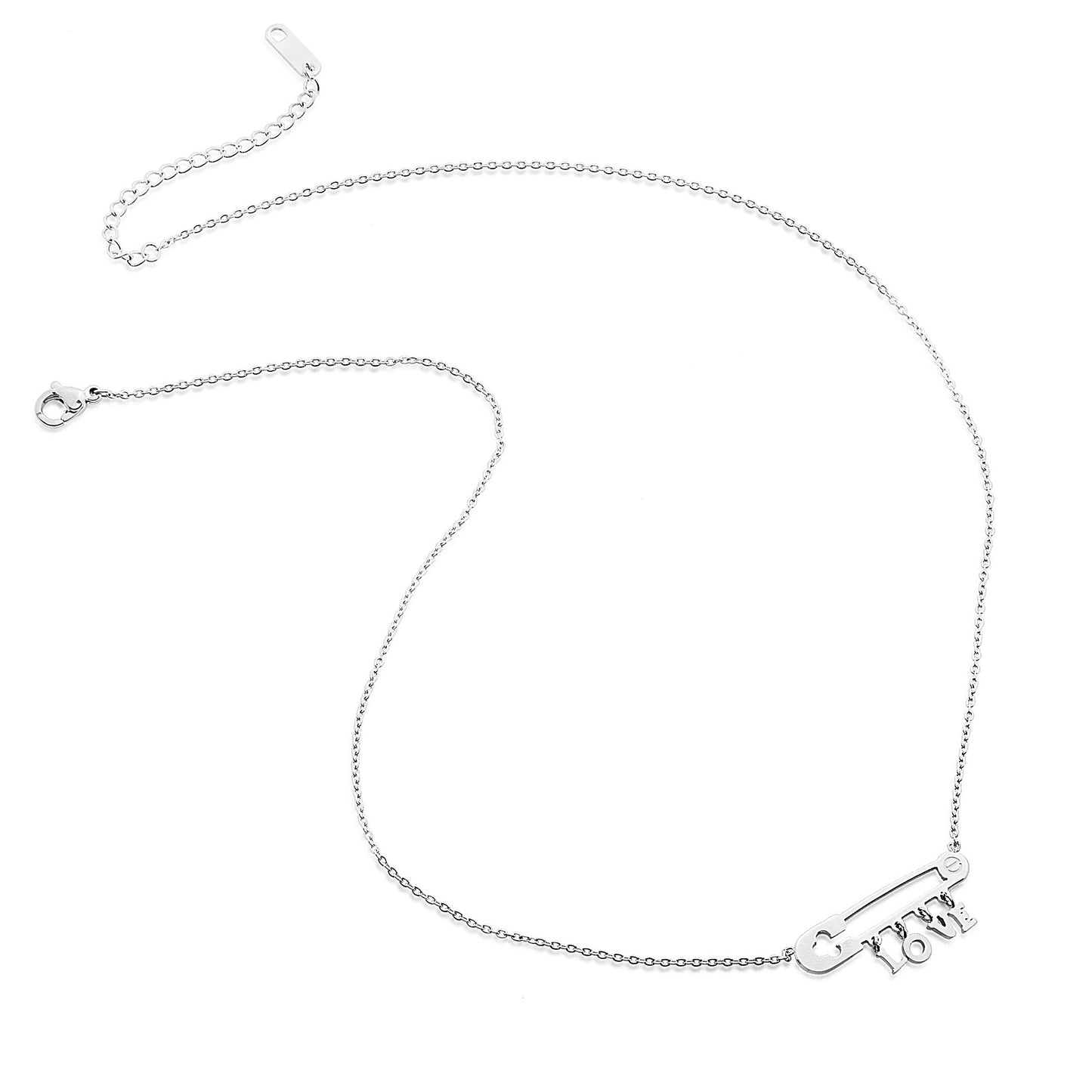 ELYA Women's Polished Love Safety Pin Stainless Steel Necklace