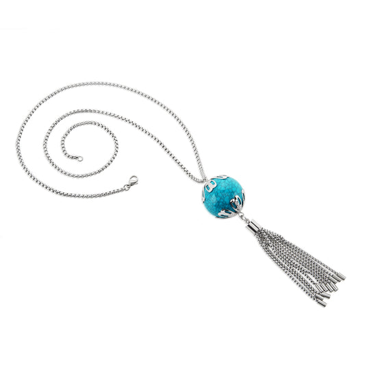 ELYA Women's Large Faux Turquoise Tassel Stainless Steel Necklace