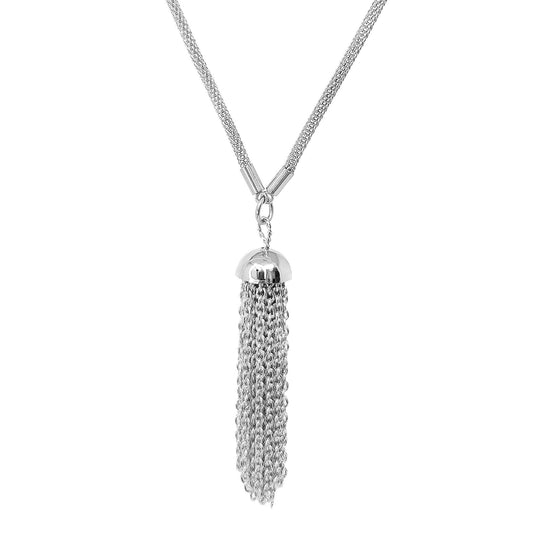 Women's Polished Lariat Tassel Drop Stainless Steel Necklace