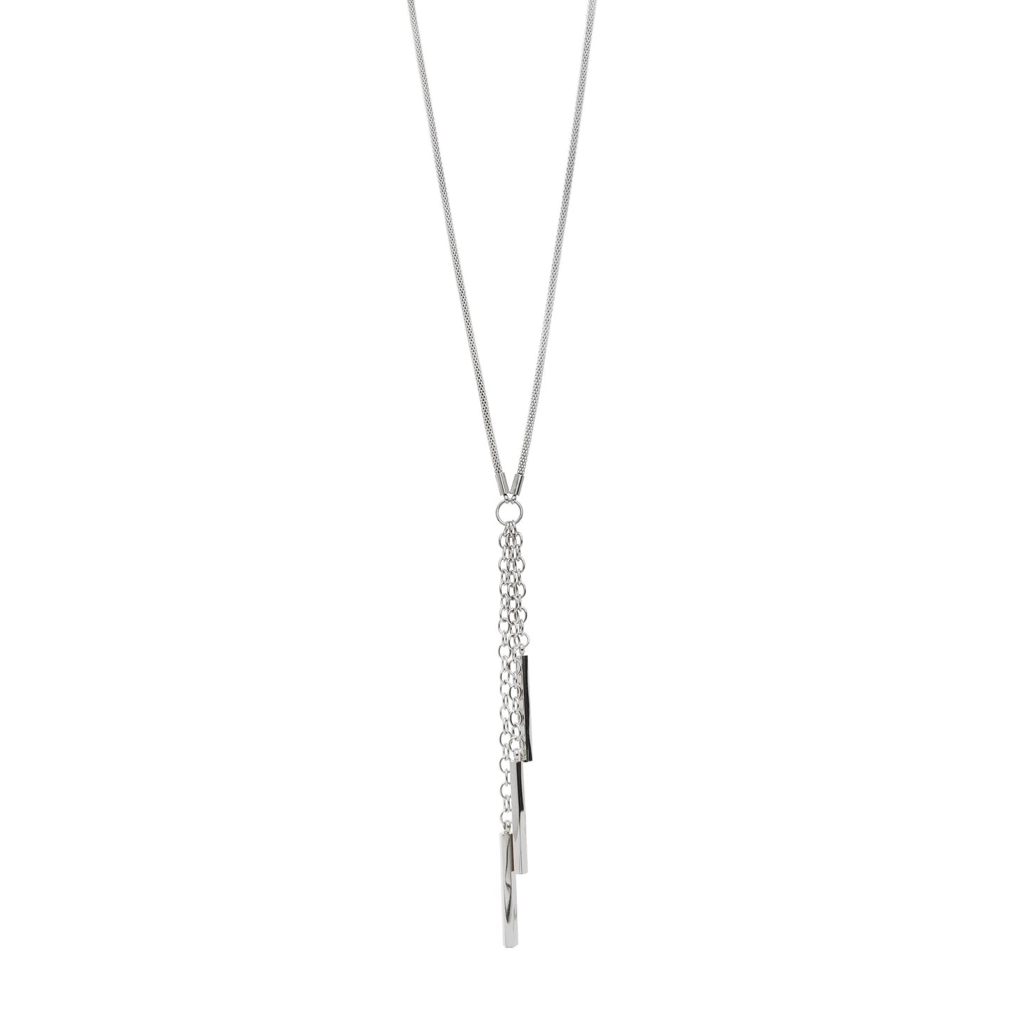 Women's Stainless Steel Lariat Necklace with Bar and Tassel Drop