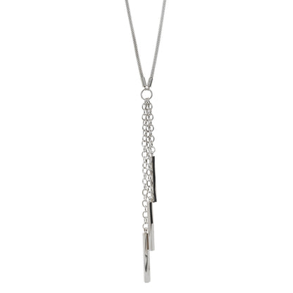 Women's Stainless Steel Lariat Necklace with Bar and Tassel Drop
