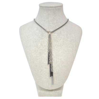 Women's Stainless Steel Lariat Necklace with Bar and Tassel Drop