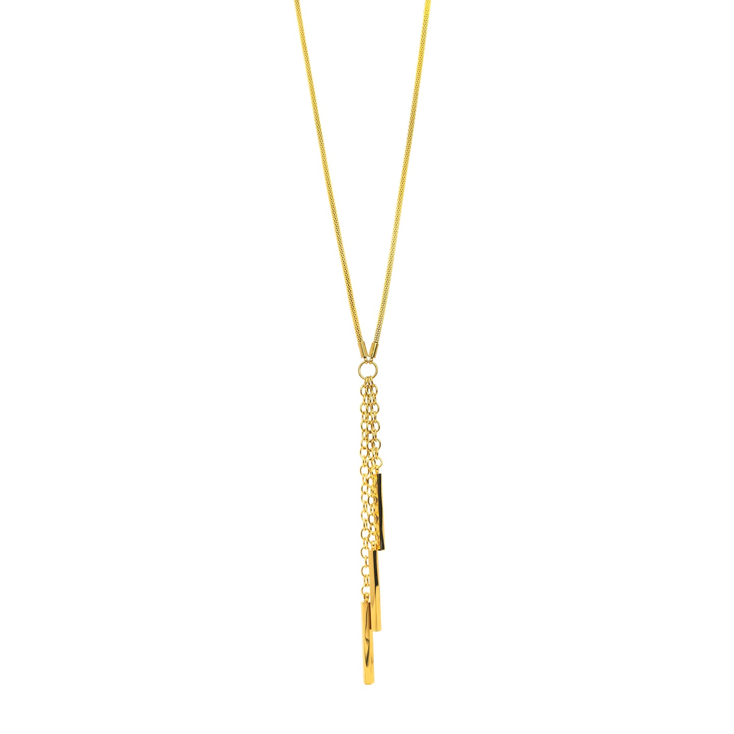 Women's Stainless Steel Lariat Necklace with Bar and Tassel Drop