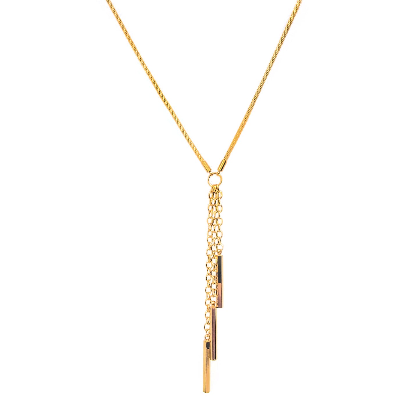 Women's Stainless Steel Lariat Necklace with Bar and Tassel Drop