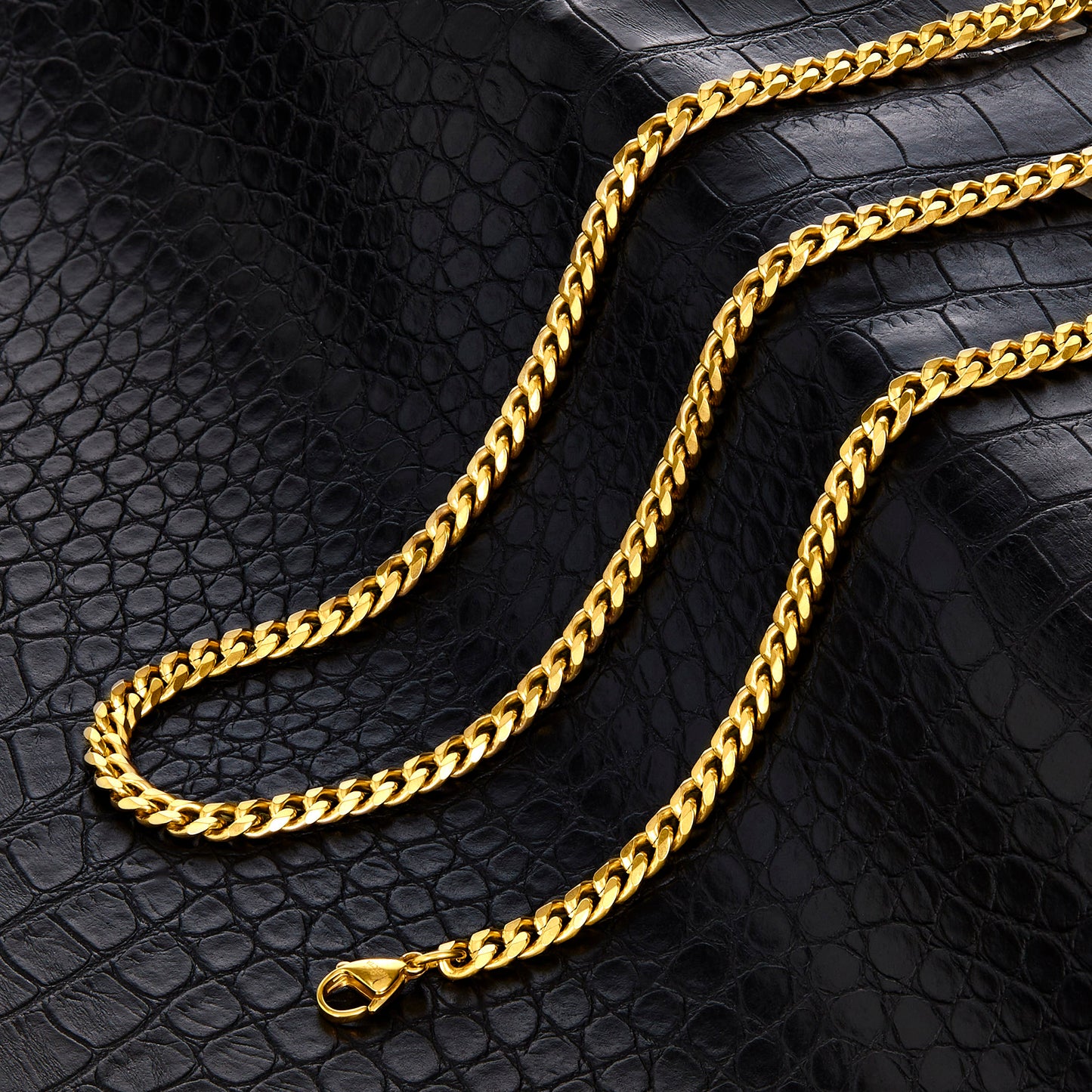 Men's Beveled Edge Curb Chain Gold Steel Necklace