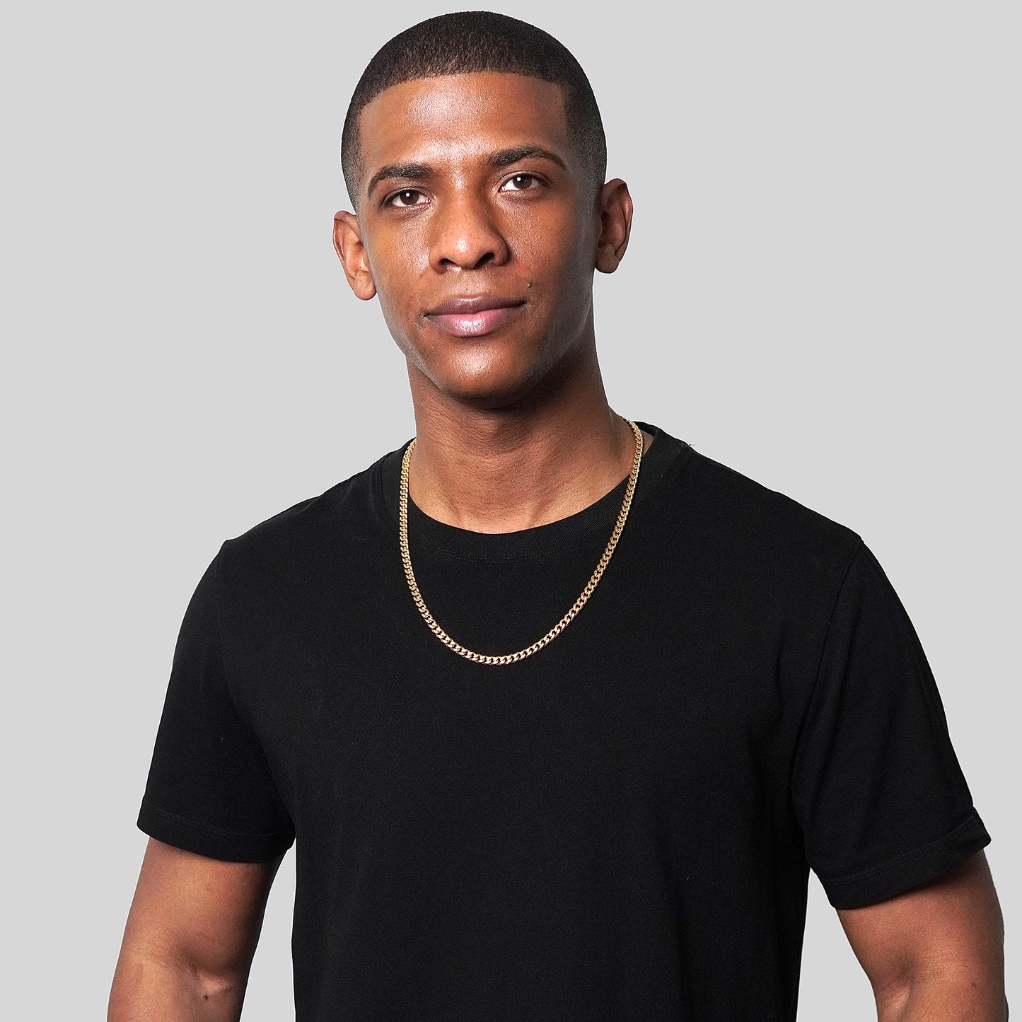 Men's Beveled Edge Curb Chain Gold Steel Necklace