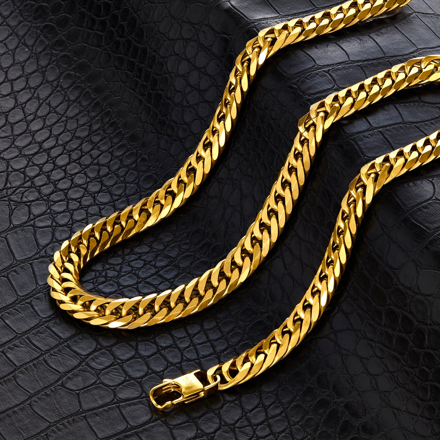 Invicta Jewelry Men's Double Curb Chain Gold Steel Necklace