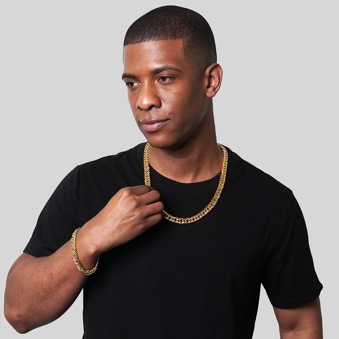 Men's Double Curb Chain Gold Steel Necklace