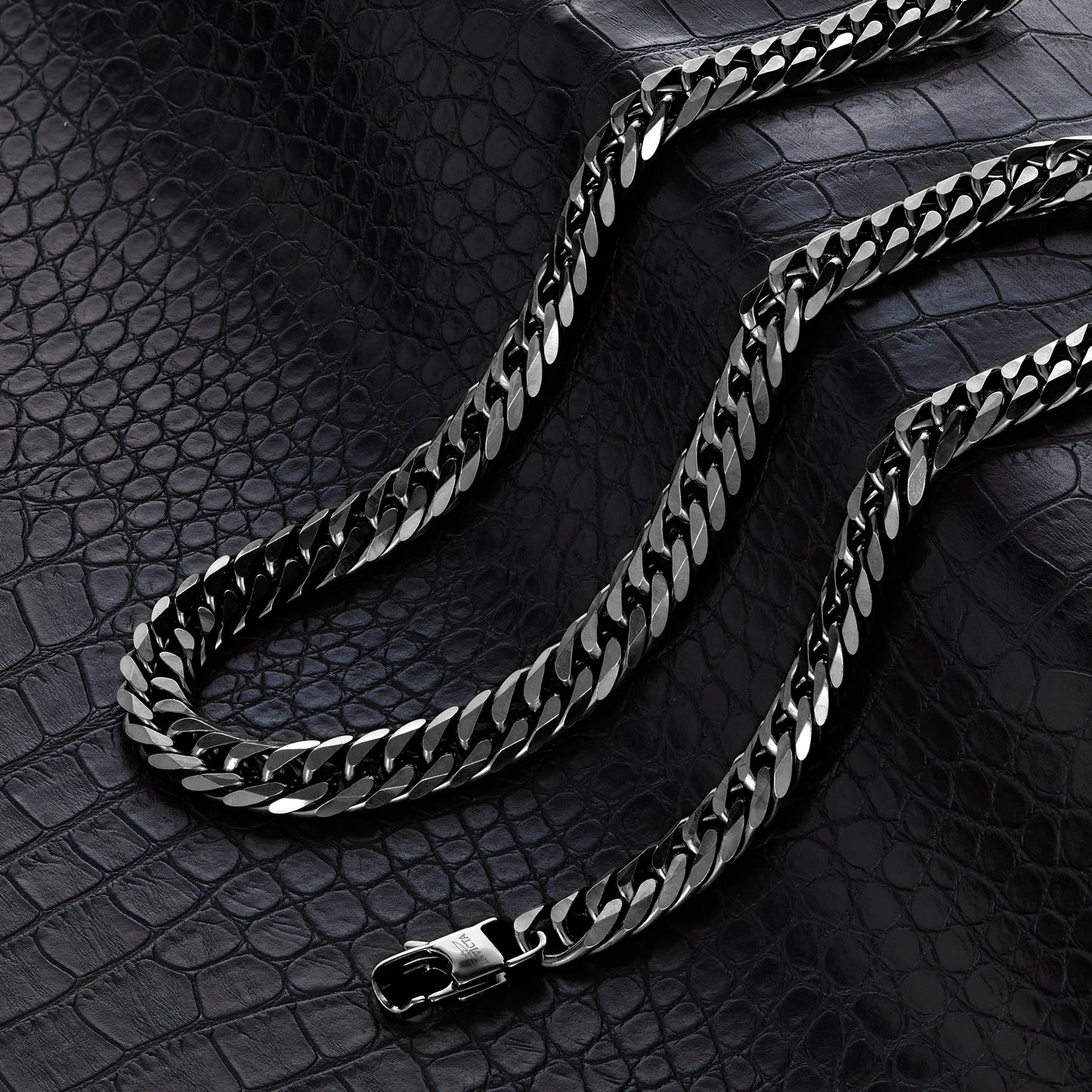Men's Double Curb Chain Black Steel Necklace