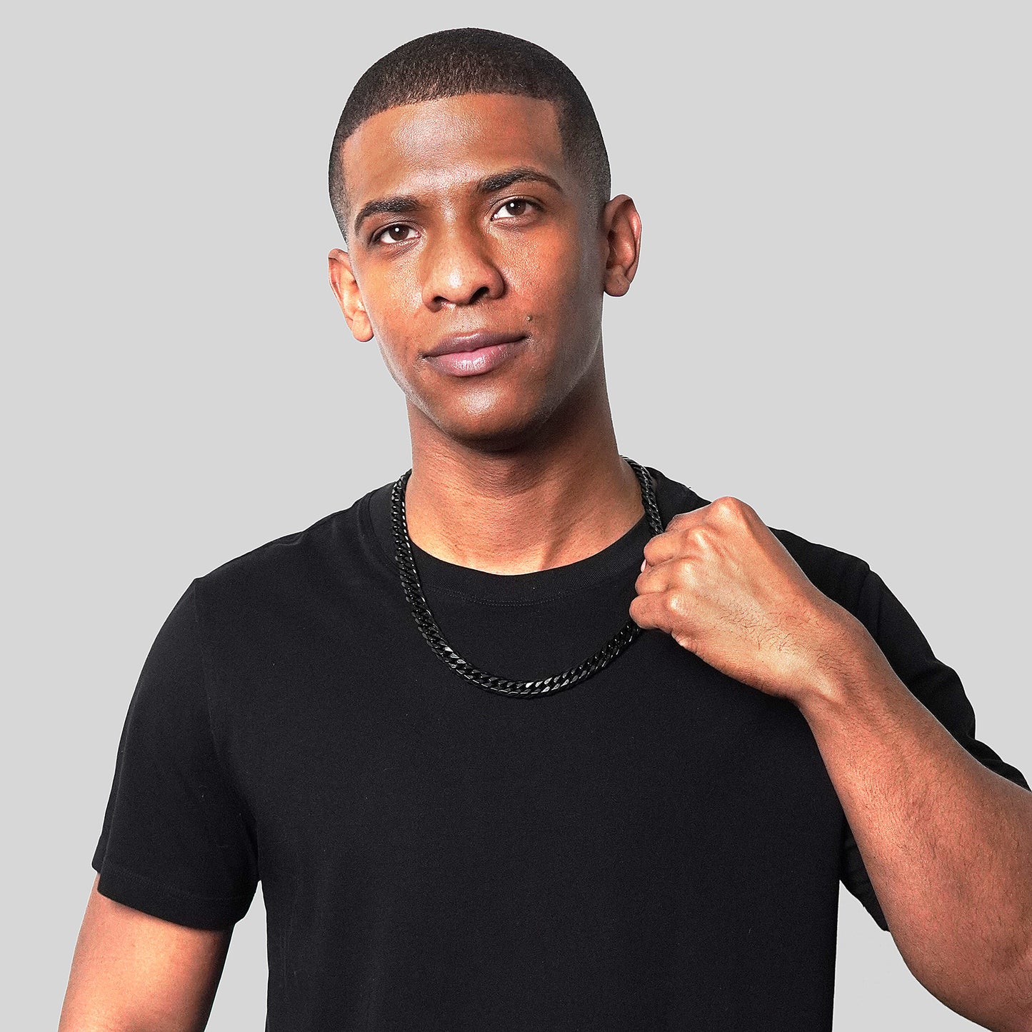 Men's Double Curb Chain Black Steel Necklace