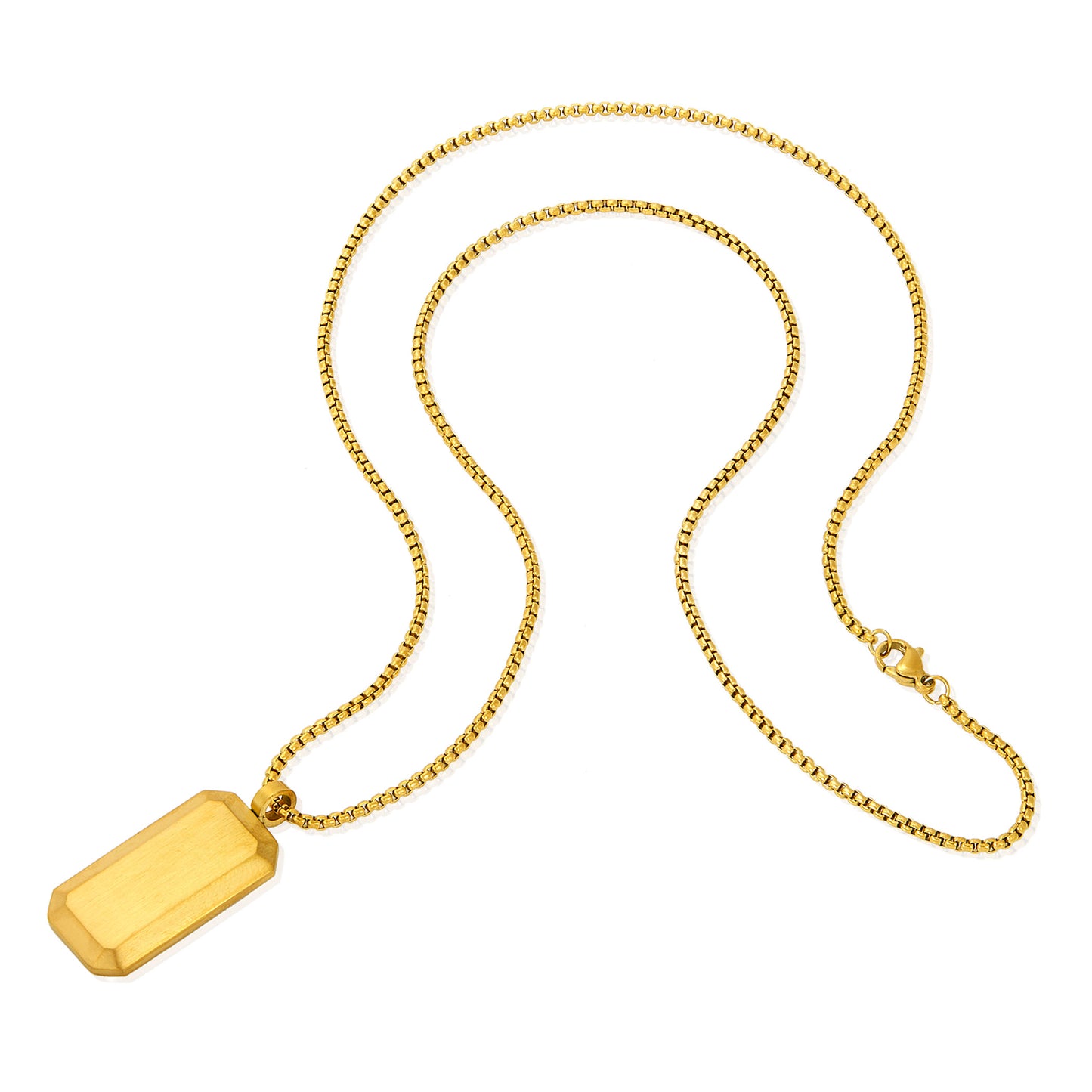Men's Small Beveled Edge Antiqued Gold Dog Tag Necklace