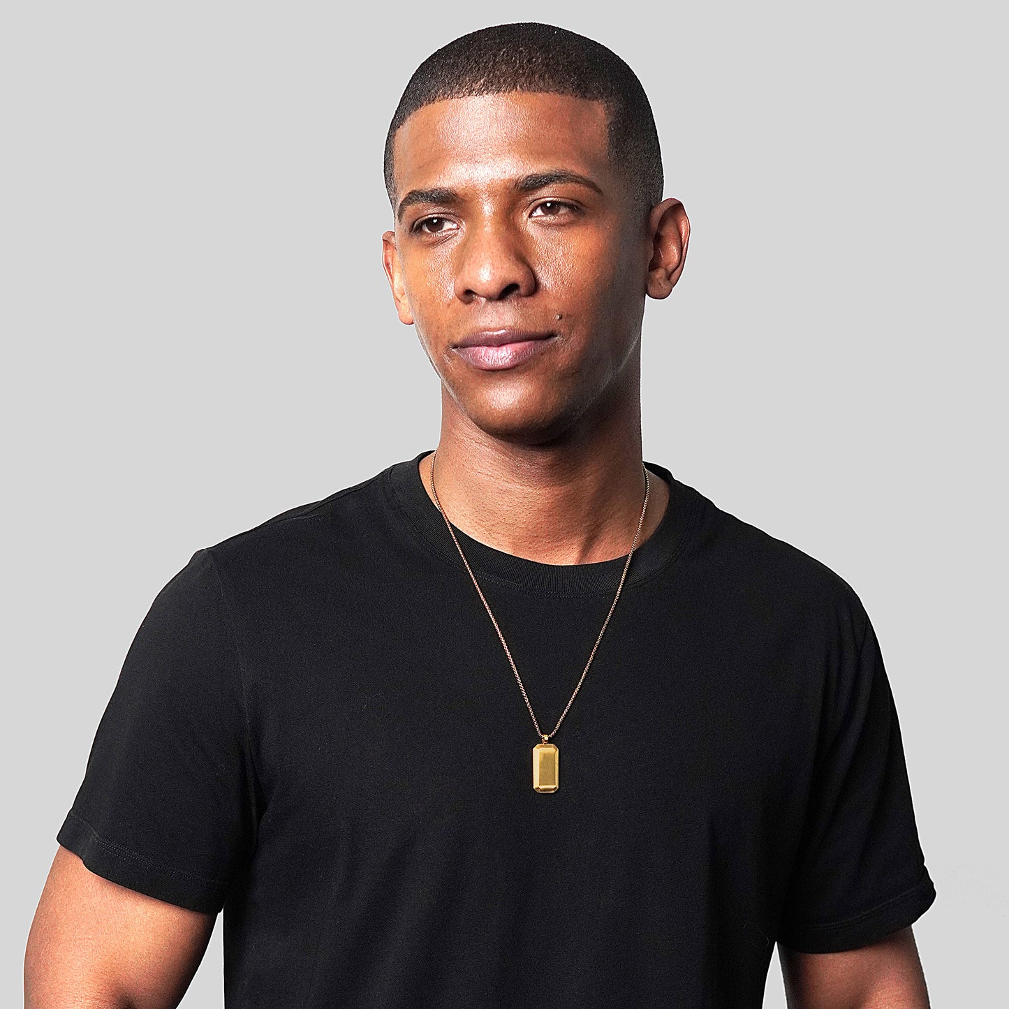 Men's Small Beveled Edge Antiqued Gold Dog Tag Necklace