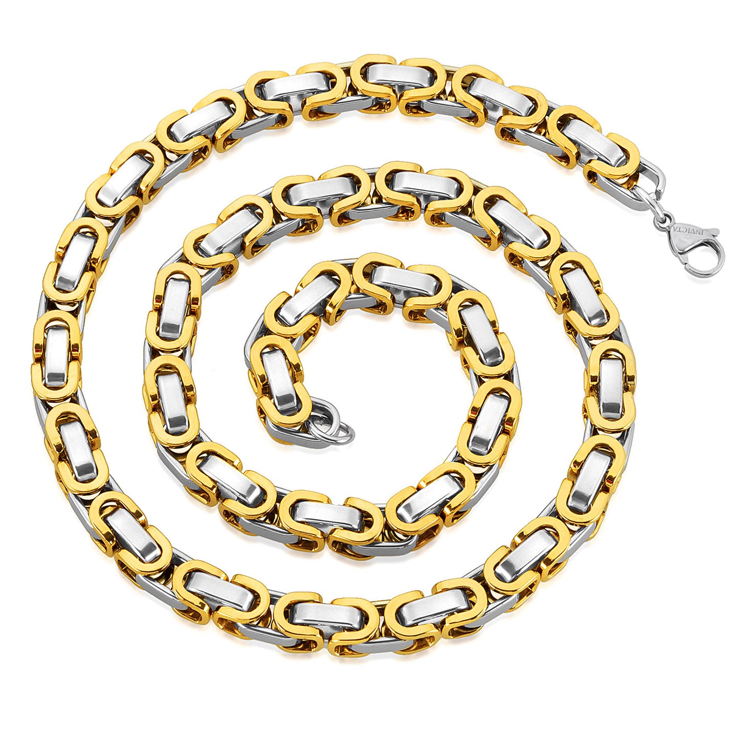 Invicta Jewelry Men's Byzantine Chain Gold Two Tone Bracelet and Necklace Set