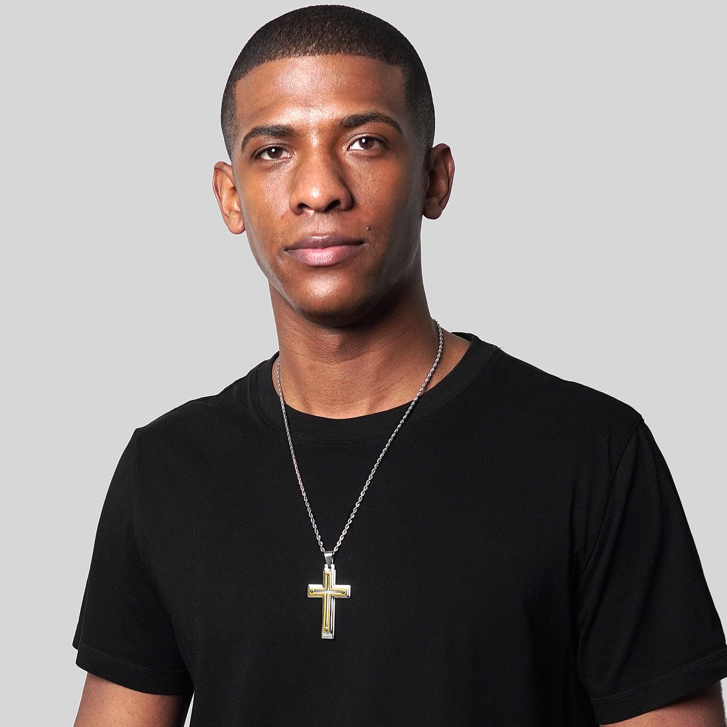 Men's Multi-Layer Cross Two-Tone Stainless Steel Necklace