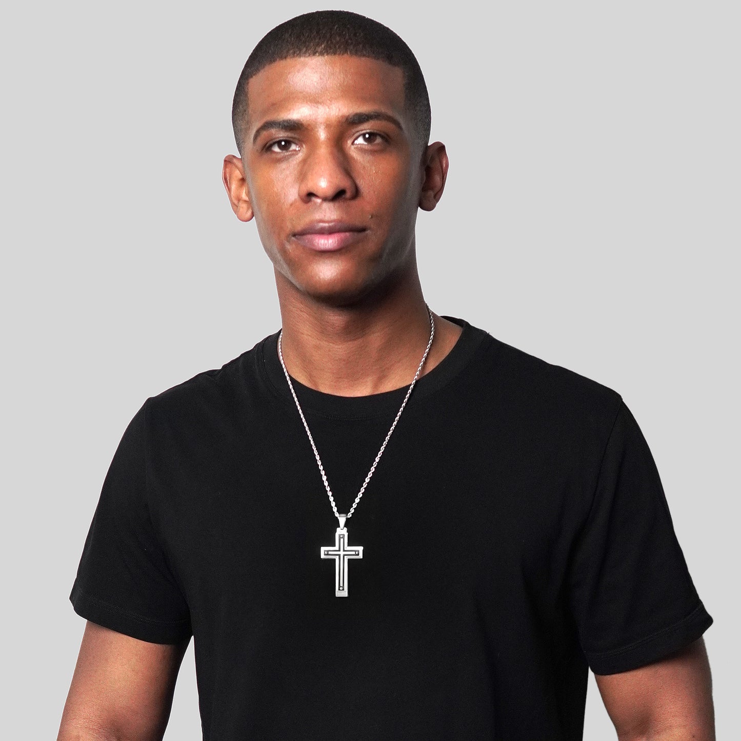 Men's Multi-Layer Cross Two-Tone Stainless Steel Necklace