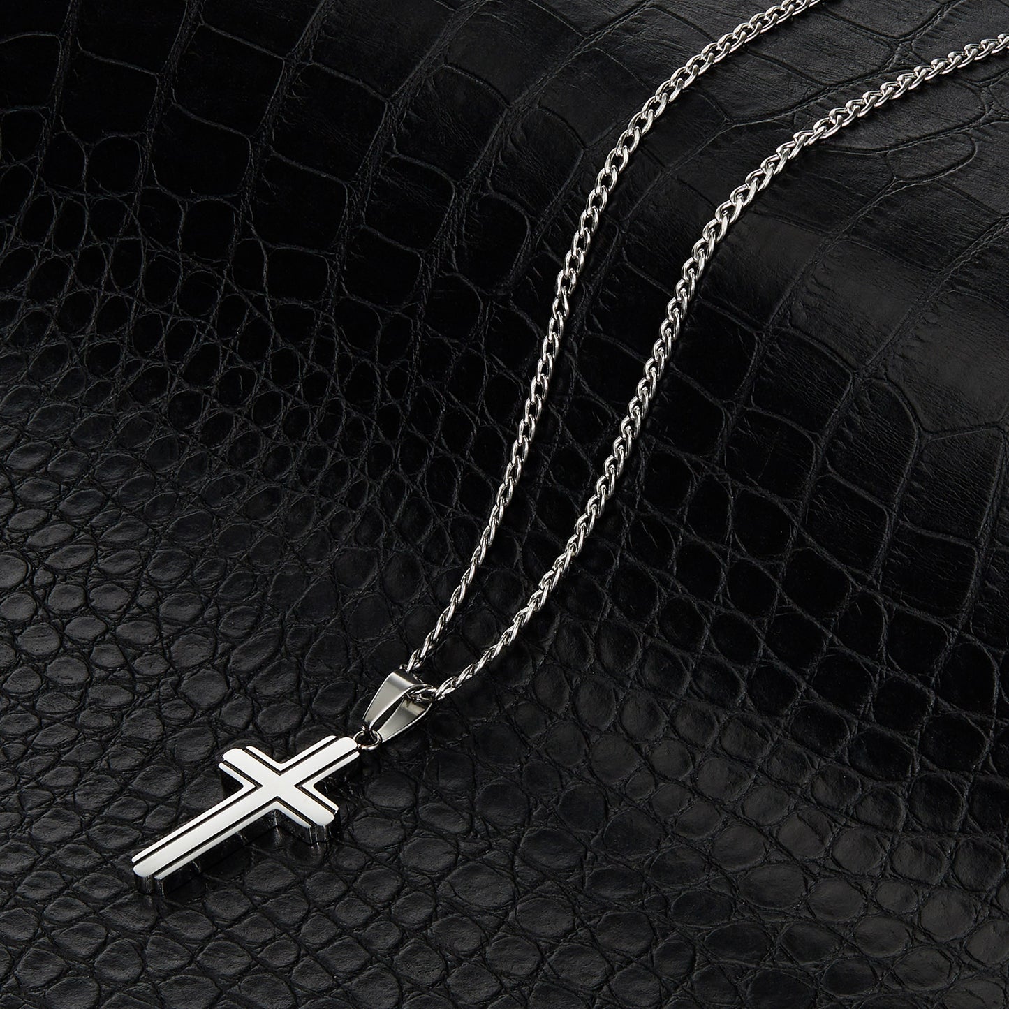 Crucible Jewelry Polished Black Inlay Cross Necklace