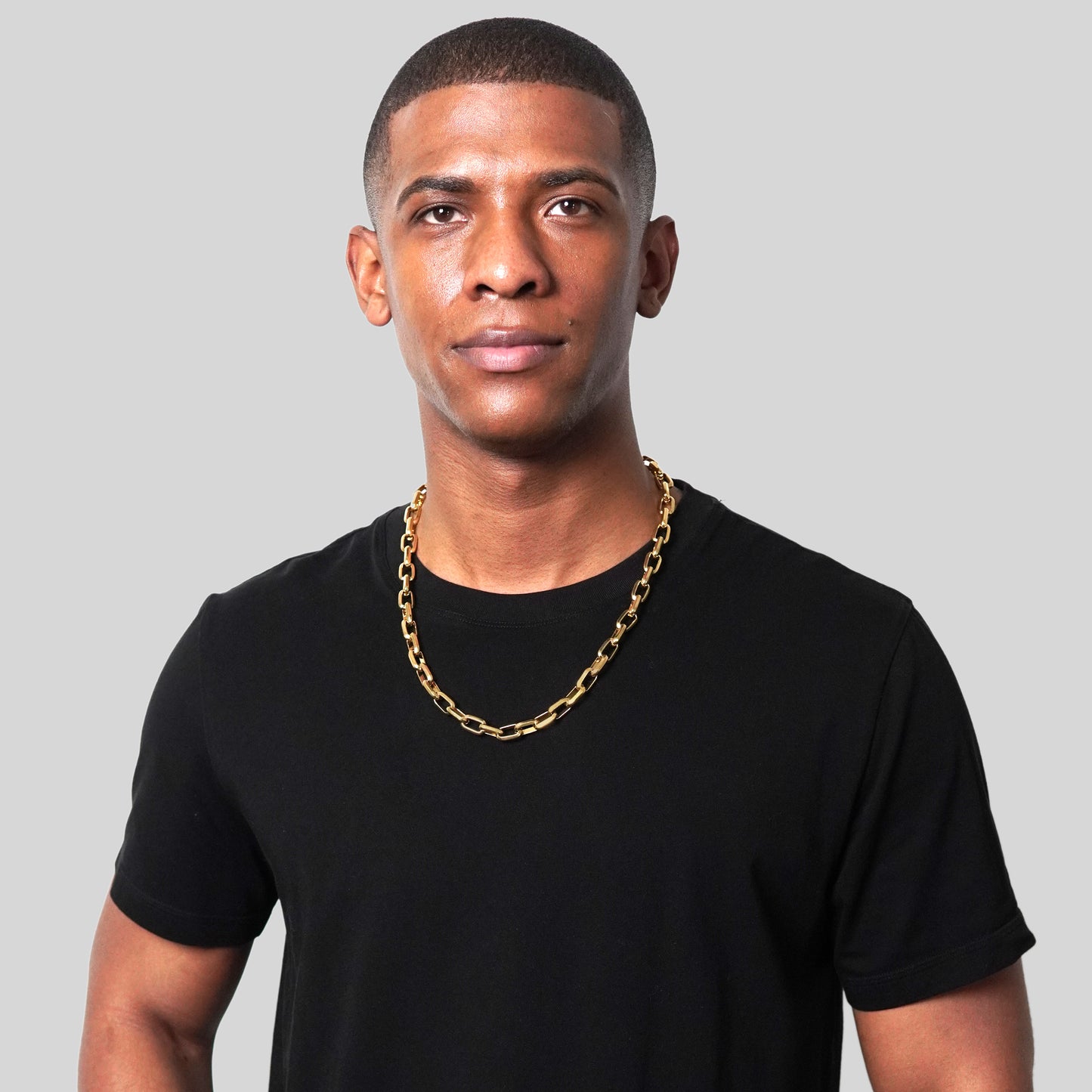 Men's Beveled Edge Large Nautical Oval Link Gold Chain Necklace