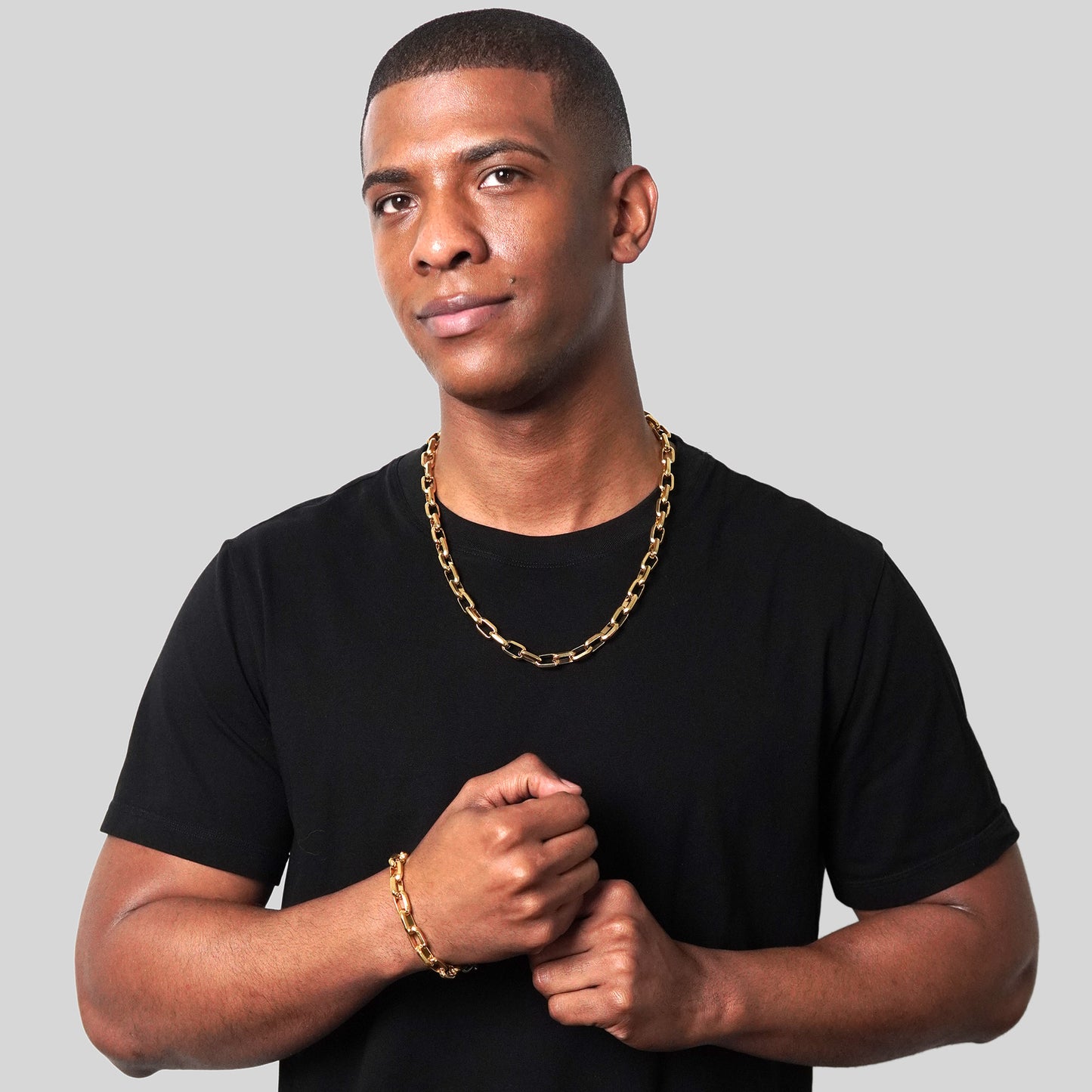 Men's Beveled Edge Large Nautical Oval Link Gold Chain Necklace