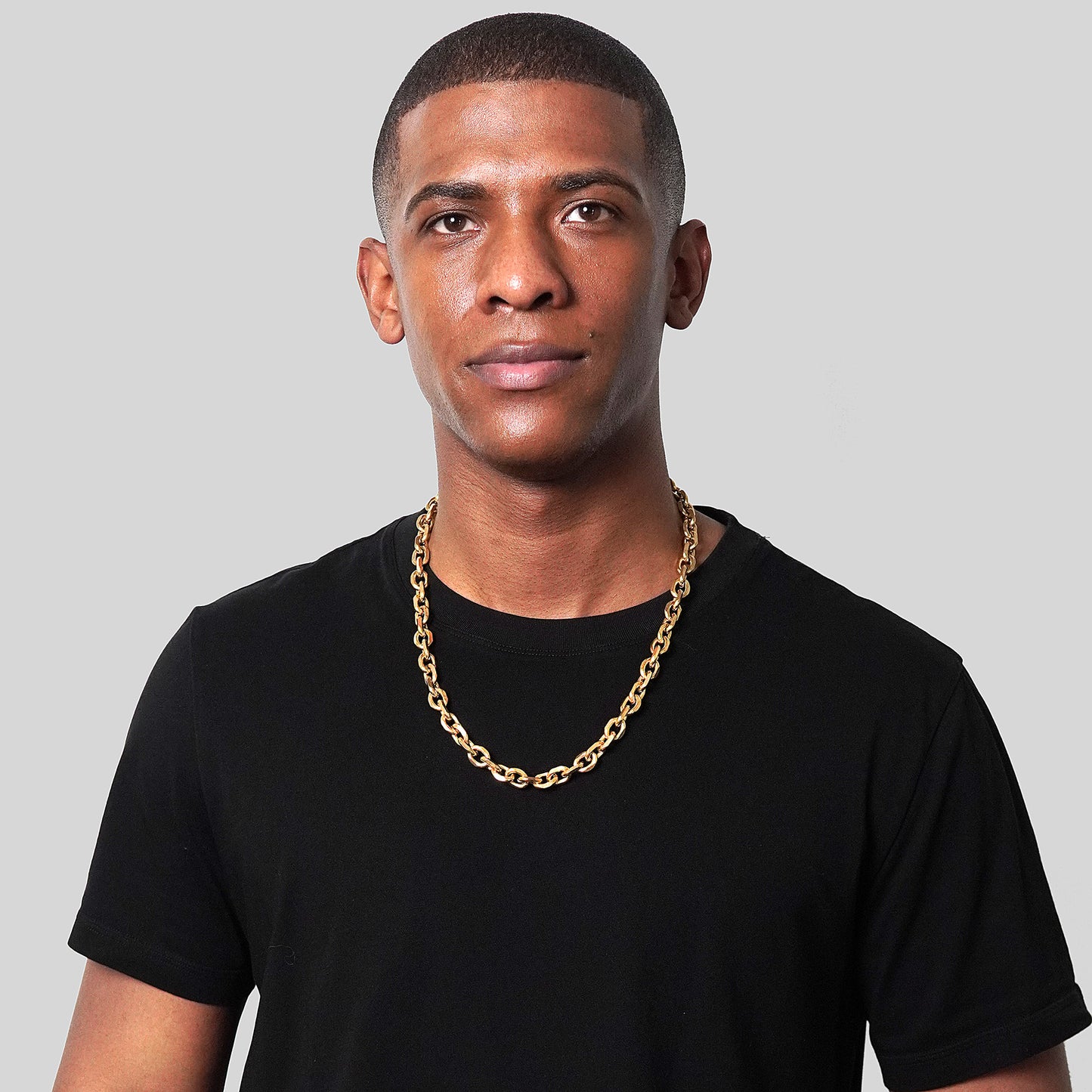 Invicta Jewelry Men's Knife Edge Oval Link Chain Gold Necklace