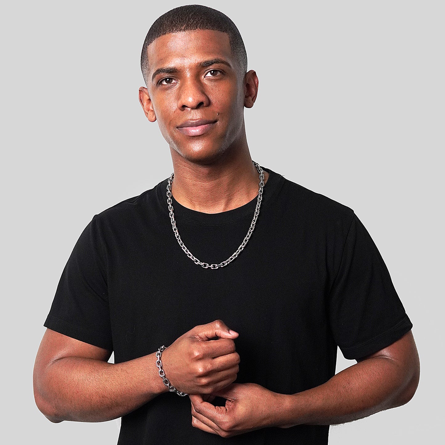 Men's Beveled Edge Rectangular Link Chain Necklace