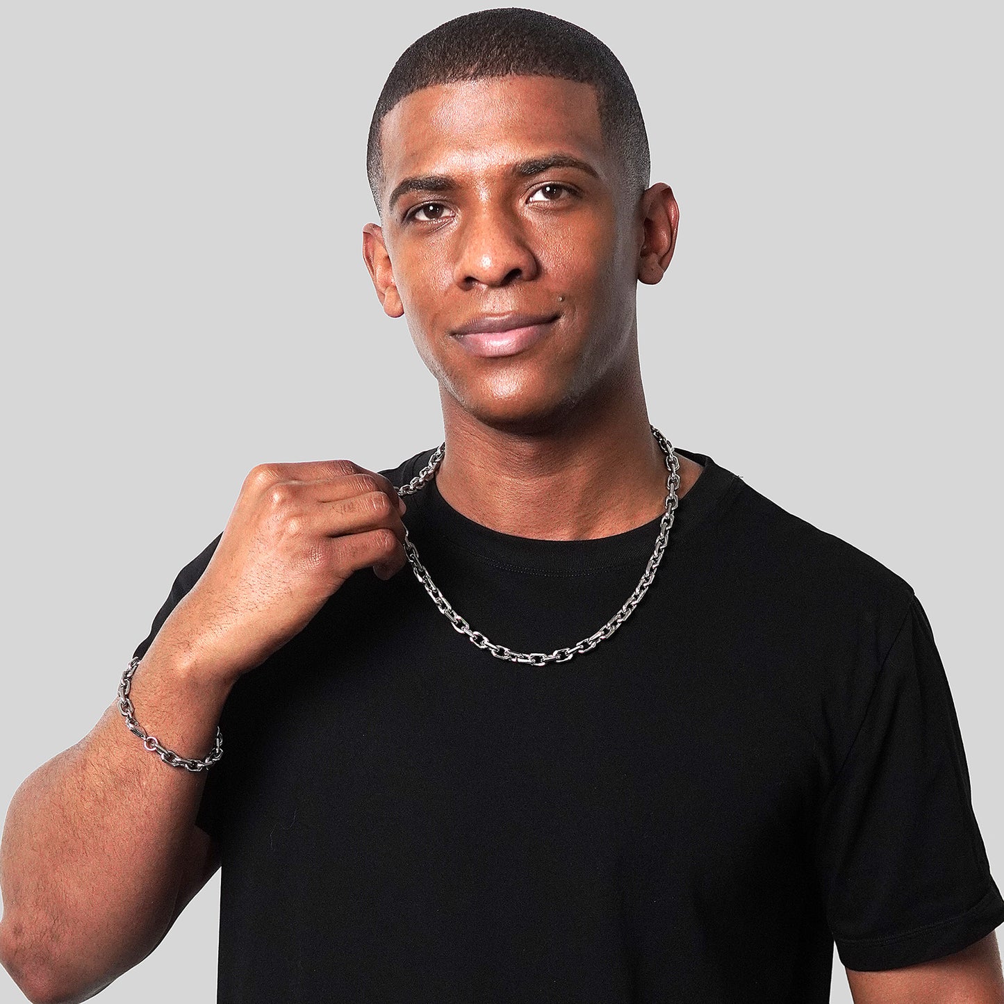 Men's Beveled Edge Rectangular Link Chain Necklace