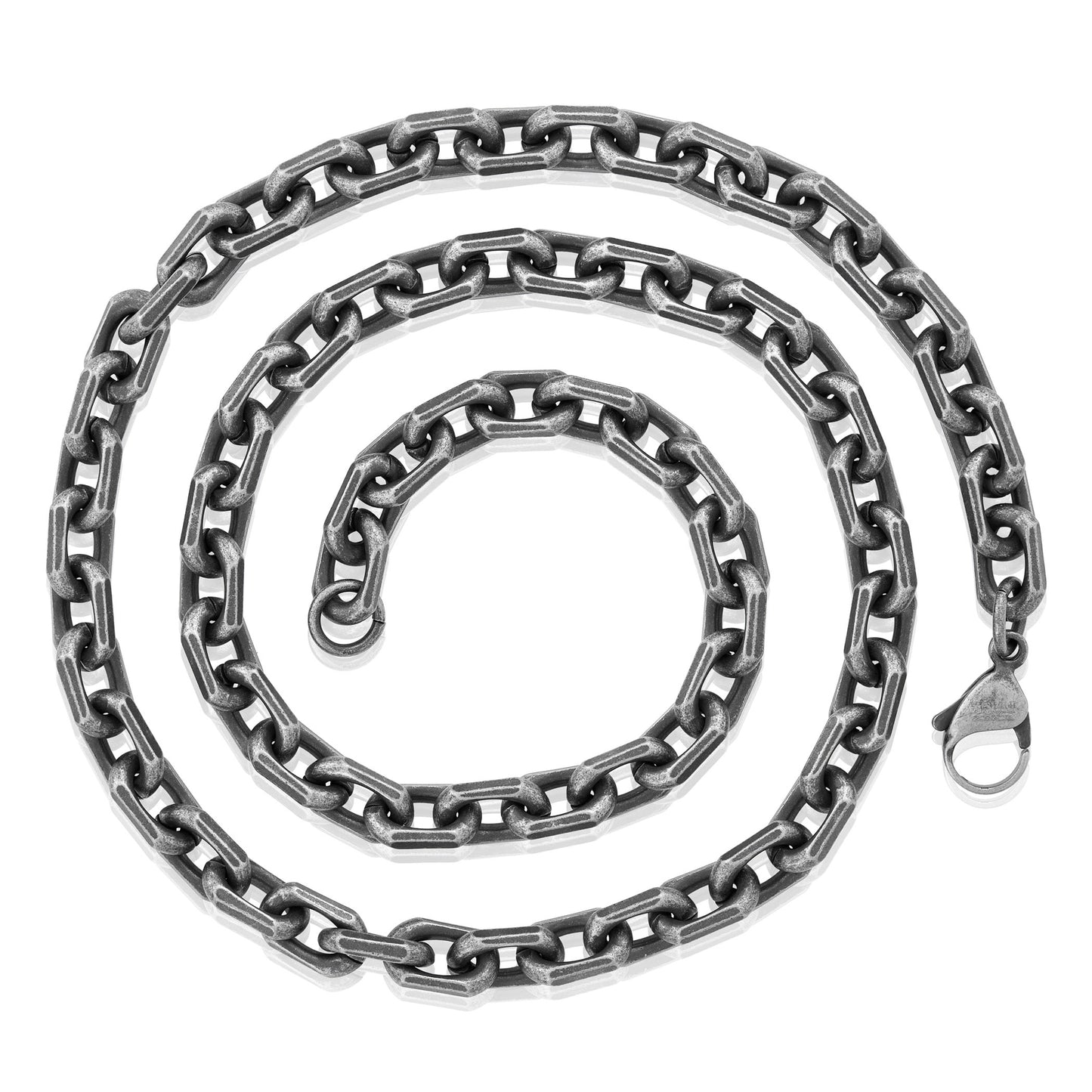 Men's Beveled Edge Rectangular Link Gunmetal Bracelet and Necklace Set