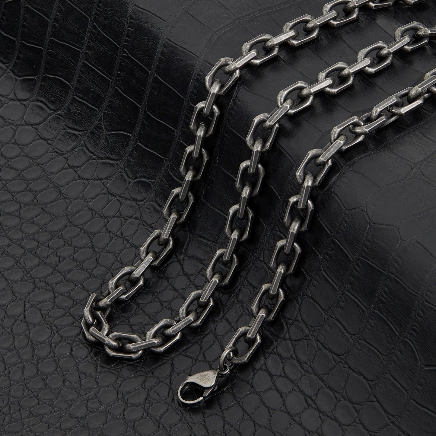 Men's Beveled Edge Rectangular Link Gunmetal Chain Necklace