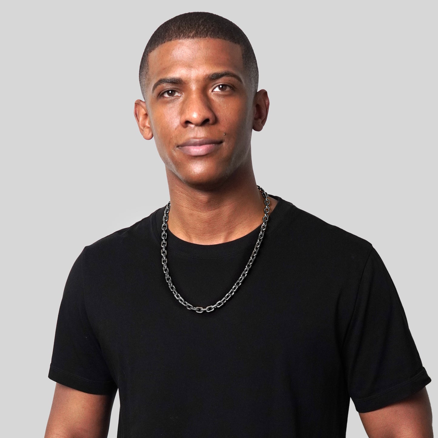 Men's Beveled Edge Rectangular Link Gunmetal Chain Necklace