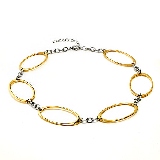 ELYA Women's Polished Cutout Oval Two Tone Steel Necklace - 17"