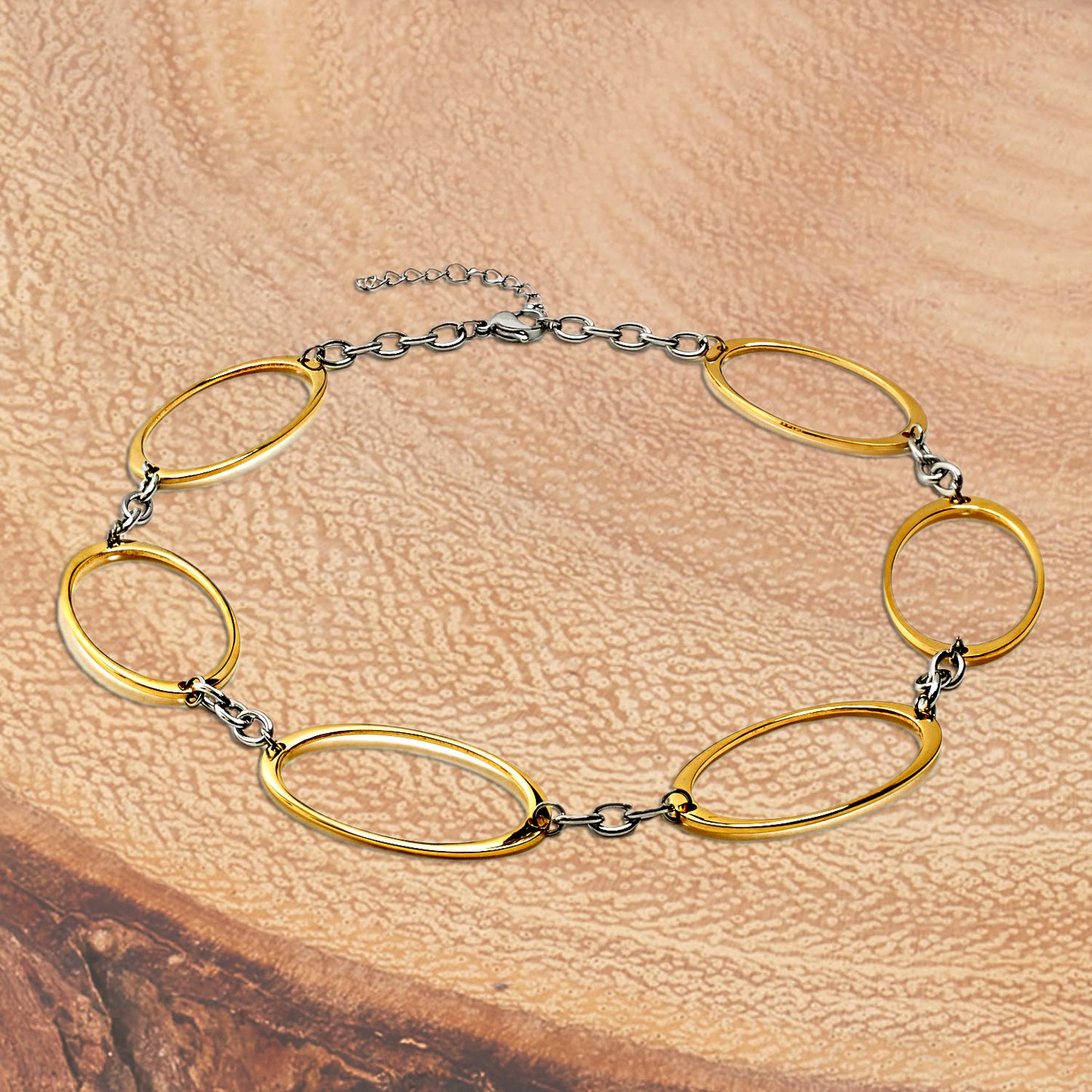 ELYA Women's Polished Cutout Oval Two Tone Steel Necklace - 17"